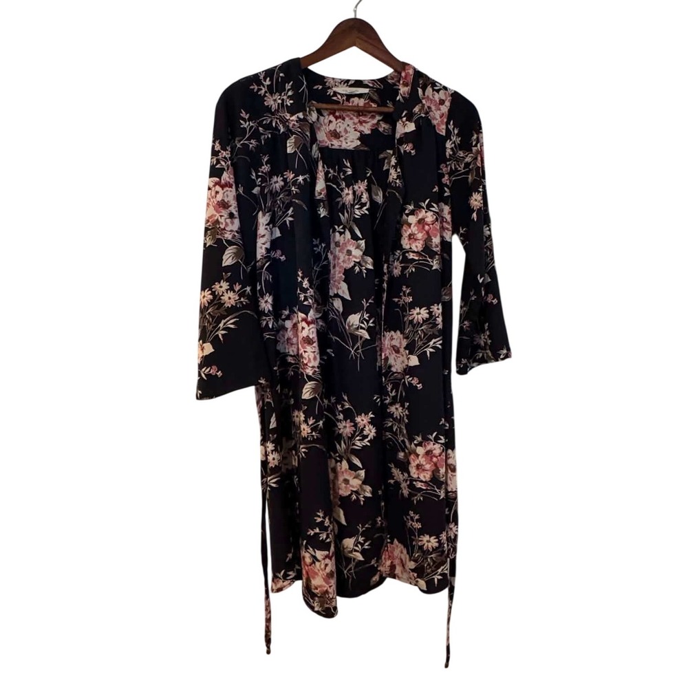 41 Hawthorn Shirt Dress Womens Small Black Floral Excellent Roll Tab Sleeve